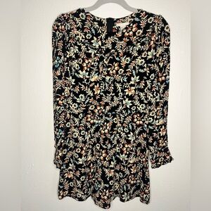 H&M Black Floral Long Sleeve Mini Dress - Size 6 (US)